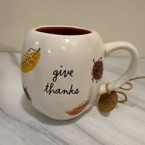 Rae Dunn Give Thanks Mug - White and Orange